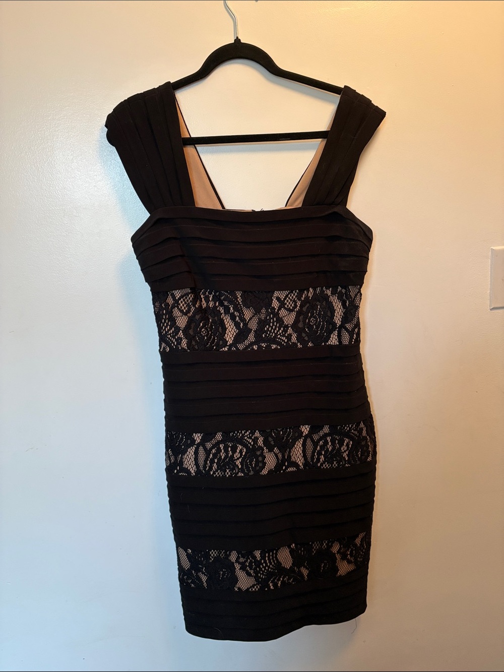 Adrianna Papell Black Lace-Panel Mini Dress